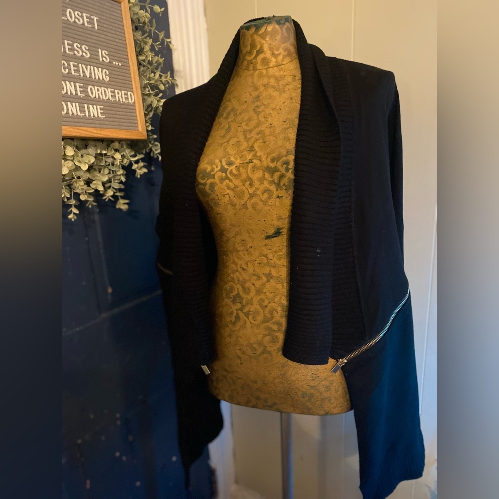 Black INC Sweater Cardigan with Gold Side Zippers